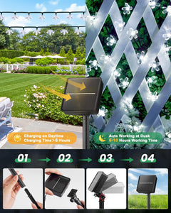 Solar Flower Lights - 60 LED, Waterproof, Christmas