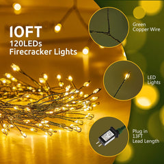 10FT 120LED warm white fairy lights with twinkle firecracker design