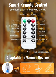 33ft USB Fairy Lights with Remote, Timer & 8 Modes