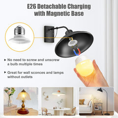 4 Pack E26 Rechargeable Backup Light Bulb with Remote for Sconces Lamps, 3 Color Temperatures
