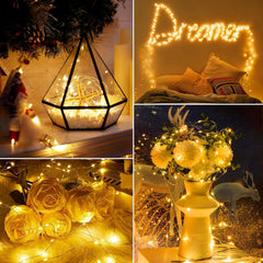 6 Pack 7ft 20 LED Battery Operated Silver Wire Firefly String Lights, Warm White