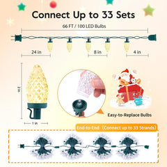 66ft 100 LED C9 Waterproof Strawberry String Lights, Plug-in Extendable Green Wire for Outdoor Indoor Patio Party Decoration