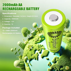 12-Pack 1.2V 2000mAh NiMH Rechargeable AAA Batteries for Solar Lights and Household Devices