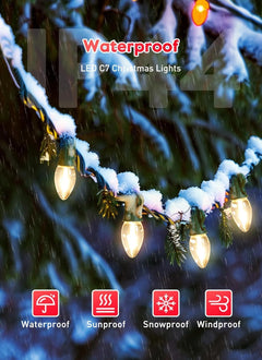 100FT C7 Clear LED Xmas String Lights Outdoor, 104 Connectable Vintage Lamps for Holiday Decor (4 Spare)