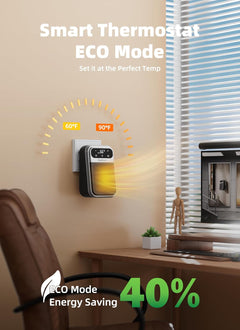 800W Plug in Heater with Remote - Outlet Space Heater with Touch LED Display