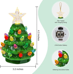 4 Pack Christmas 4.3 Inch Mini Ceramic Tree Night Light with Star Topper for Xmas Bedroom, 4 Colors