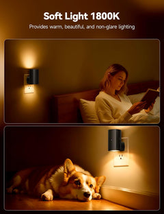 2 Pack Black Plug in Night Lights with Rotating Plug & Light Sensor for Bathroom Bedroom, Amber Light