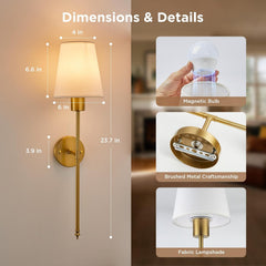 2 Pack Battery Operated Wireless Rechargeable Wall Sconce Lamp Lights for Bedroom, 12 Colors