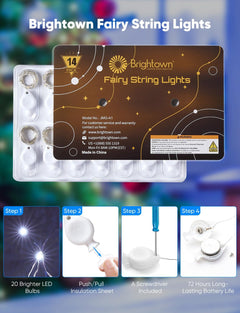 14 Pack 7FT 20 LED Battery Operated Silver Wire Firefly Starry Moon Lights for DIY Crafts, Cool White
