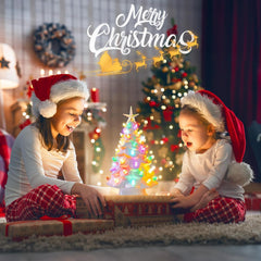 13 Inch Battery Operated Pre-lit Tabletop Ceramic Christmas Tree with Multicolored LED Lights, White