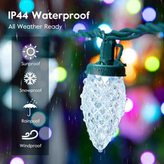 C9 LED Christmas String Lights, 66ft 100 LED Waterproof Strawberry String Lights, Plug-in Extendable Green Wire Lights, Blue and White