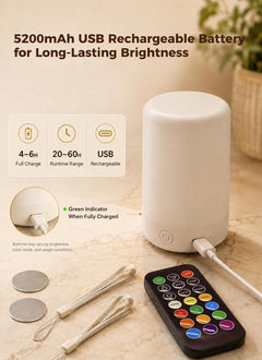 2 Pack E26 Rechargeable 5200mAh Light Bulbs with Remote for Lamps, Timer & 9 RGB Colors