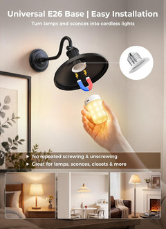 4 Pack E26 Rechargeable 5200mAh Light Bulbs with Remote for Lamps, Timer & 9 RGB Colors