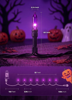 39Ft 100 LED Plug in Mini Bulbs String Light for Halloween Haunted House Party, Purple