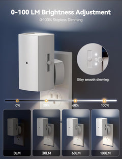 2 Pack White Plug in Night Lights with Rotating Plug & Light Sensor for Bathroom Bedroom, Pure White Light