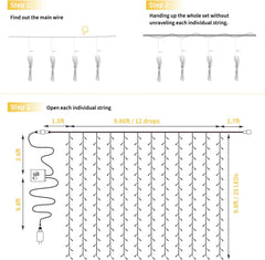 Curtain String Lights, Hanging Fairy Lights with Remote, 8 Modes, Waterproof Window Lights for Bedroom Backdrop Wedding Outdoor Christmas Party, White, 300LEDs