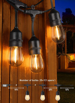 82FT 25 Bulbs Shatterproof Patio Lights with Remote for Backyard Bistro Porch, Only for Canada