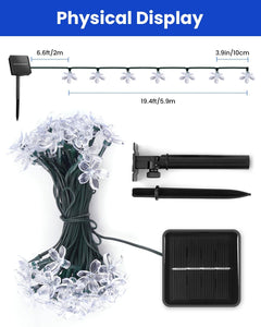Solar Powered 26ft 60 LED Flowers String Lights for Garden Yard Fence Decor, Blue