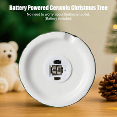 3Pcs/Set Pre-Lit Battery Operated Lighted Ceramic Christmas Trees with Multicolored LED Lights