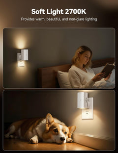 2 Pack White Plug in Night Lights with Rotating Plug & Light Sensor for Bathroom Bedroom, Warm White Light
