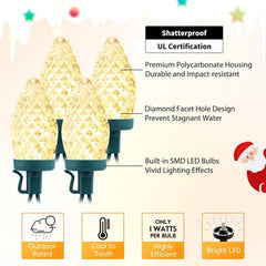 66ft Plug-in 100 C9 Strawberry LED Christmas String Lights with Green Wire, Warm White