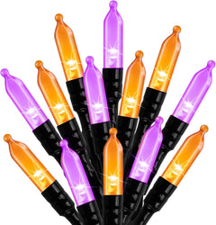 2 Pack 33FT Plug in 100 LED Mini Orange Purple Lights for Halloween Christmas Tree, 8 Modes