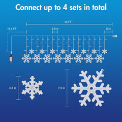 13ft 192 LED Snowflake Icicle Lights with 16 Drops for Christmas Roof Decor, 12 Modes, White