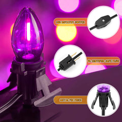 Accessory Cord with LED Bulb - 6ft with On/Off Switch, 2 Pack, Orange & Purple