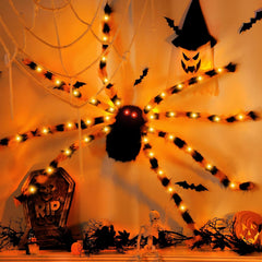 4.9 ft 38 LED Battery Oprated Light Up Black Hairy Giant Spider Halloween Decorations, Orange