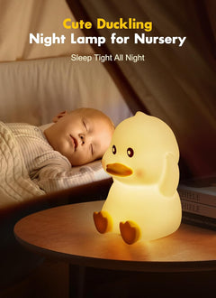 Duck Night Light for Kids - Cute Silicone Rechargeable Touch Lamp, 7 Colors