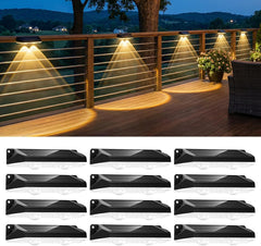 12 Pack Solar Powered Warm White & RGB 11 Colors Fence Deck Step Flood Lights for Patio Porch Garden