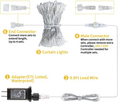 300 LED Curtain Lights - 9.8 FT Hanging Fairy Lights with Remote