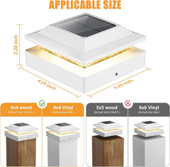 4 Pack Solar Powered Post Fence Cap Lights with 2 Color Modes for Patio Porch Garden, White