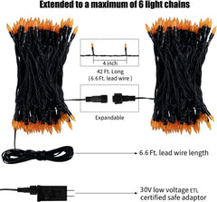 39FT Plug in 100 LED Mini Orange Lights for Halloween Party Haunted House, 8 Modes