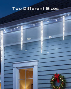20ft 20 Tubes 100 LED Christmas Icicle Lights for Tree Patio Roof Holiday Decor, Cool White