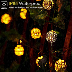 36 Ft Solar Powered 60 LED Globe Fairy Lights Moroccan String Lights with 8 Modes, Warm White