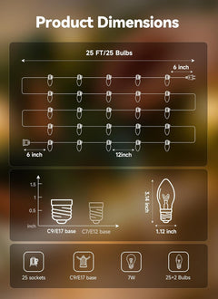 25FT Plug in 25 C9 Clear Bulbs Bright & Warm Christmas String Lights for Home Decor, Green Wire
