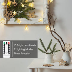 17 ft 50 LED Battery Operated Star String Lights with Remote and Timer, Warm White