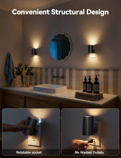 2 Pack Night Lights Plug into Wall, Modern Night Light with Rotating Plug, Dusk to Dawn Sensor, 0-100LM Stepless Dimming Aora Night Light for Hallway Bedroom Bathroom, Soft White