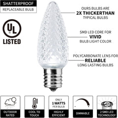 100Ft Plug in 100 Pure White C9 Strawberry LED Bulbs String Lights for Christmas Pathway, Green Wire
