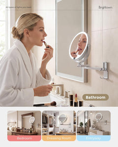 4000mAh Rechargeable Wall Mounted Lighted Makeup Mirror, 3 Color Lights & Smart LED Digital Display