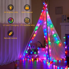 USB Globe String Lights - 17FT 50 LED Color Changing Fairy Lights with Remote and Timer