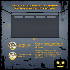 7x16ft Halloween Garage Cover for 2-Car Garage Door with Magnetic Hook and Ropes, Black Witches
