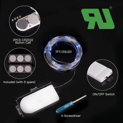 12 Pack 7FT 20 LED Battery Operated Silver Wire Firefly Starry Moon Lights for DIY Crafts, Blue