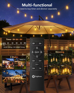 100FT Solar String Lights Outdoor Waterproof with Remote, 31+1 LED Shatterproof Bulbs, Dimmable & Timable, 3 Light Modes