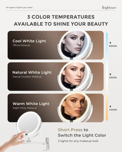 4000mAh Rechargeable Wall Mounted Lighted Makeup Mirror, 3 Color Lights & Smart LED Digital Display