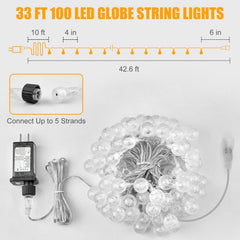 33ft 100 LED Plug in Crystal Globe Fairy String Lights with Remote, 8 Modes, Warm White