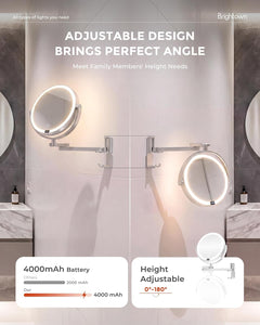 4000mAh Rechargeable Wall Mounted Lighted Makeup Mirror, 3 Color Lights & Smart LED Digital Display
