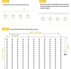 Curtain String Lights - 198 LED Fairy Lights with Remote, USB, 8 Modes