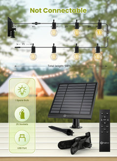 58FT Solar Powered G40 26 LED Bulbs String Lights for Patio Garden Cafe Wedding Deck